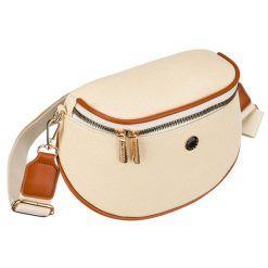 Saszetka damska w kolorze ecru z brązowymi elementami, zamykana suwakiem - Peterson. Brązowe nerki i saszetki damskie Peterson, bez wzorów, z syntetyku. Za 74.00 zł.