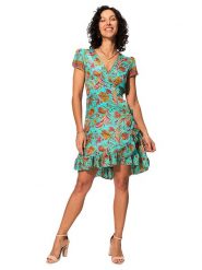 Aller Simplement Sukienka w kolorze turkusowym ze wzorem rozmiar: 38/40. Niebieskie sukienki damskie Aller Simplement, bez wzorów, bez ramiączek. Za 56.99 zł.