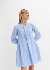 Sukienka koszulowa z czystej bawełny. Niebieskie sukienki damskie bonprix, bez wzorów, z bawełny, bez ramiączek. Za 159.99 zł.
