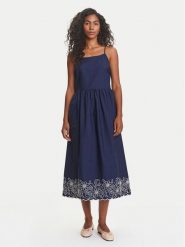 United Colors Of Benetton Sukienka letnia 4KUSDV0B7 Granatowy Regular Fit. Niebieskie sukienki damskie United Colors Of Benetton, bez wzorów, z bawełny, bez ramiączek. Za 239.99 zł.