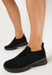 Czarne Buty Sportowe z Elastyczną Cholewką przed Kostkę Normana. Czarne obuwie sportowe casual damskie Born2be, bez zapięcia. Za 64.99 zł.