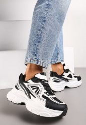 Czarne Sneakersy z Siateczką i Wstawkami z Ekoskóry na Grubej Podeszwie Anirele. Czarne obuwie sportowe damskie Renee, bez zapięcia. Za 99.99 zł.