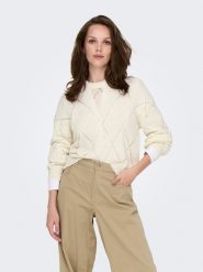 ONLY Sweter w kolorze kremowym rozmiar: M. Brązowe swetry klasyczne damskie Only, m, bez kołnierzyka. Za 82.99 zł.