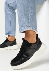 Czarne Sneakersy na Grubej Podeszwie Demetra. Czarne obuwie sportowe damskie Born2be, przed kostkę, bez zapięcia. Za 119.99 zł.
