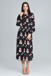 Stylowa Sukienka w Barwny Deseń z Bufiastym Rękawem - Wzór 75. Niebieskie sukienki damskie Figl, bez wzorów, z elastanu, eleganckie, bez ramiączek. Za 299.00 zł.