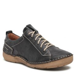 Półbuty Josef Seibel. Czarne półbuty damskie Josef Seibel, bez wzorów, bez obcasa, na płaskiej podeszwie, bez zapięcia. Za 279.99 zł.