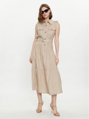 Luisa Spagnoli Sukienka codzienna Principato 540880 Beżowy Regular Fit. Brązowe sukienki damskie Luisa Spagnoli, bez wzorów, ze lnu, bez ramiączek. Za 919.99 zł.
