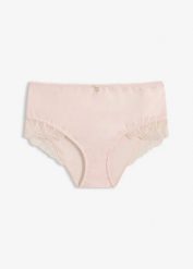 Figi maxi panty z miękkiej mikrofibry. Czerwone figi bonprix, bez wzorów, z koronki. Za 42.99 zł.