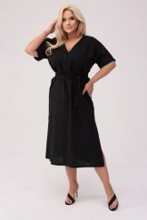 Sukienka Lenora w czarnym kolorze - Elegancja w naturalnym stylu PLUS SIZE OVERSIZE XXL. Czarne sukienki damskie Moda Size Plus Iwanek, bez wzorów, ze lnu, eleganckie, bez ramiączek. W wyprzedaży za 269.90 zł.