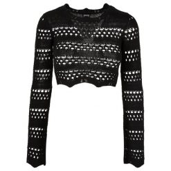 Damski szydełkowy sweter crop Urban Classics. Czarne swetry klasyczne damskie Urban Classics, na zimę, bez kołnierzyka. Za 206.00 zł.