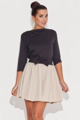 Rozkloszowana Beżowo-Czarna Spódnica z Kokardą. Brązowe spódnice damskie Katrus, xl, bez wzorów, z lycry. Za 179.00 zł.