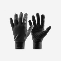Rękawiczki piłkarskie Kipsta Keepwarm. Czarne rękawiczki damskie KIPSTA, bez wzorów, z materiału. W wyprzedaży za 39.99 zł.