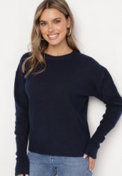 Granatowy Sweter z Domieszką Wełny Parizia. Niebieskie swetry klasyczne damskie Born2be, na zimę, z wełny, bez kołnierzyka. Za 119.99 zł.