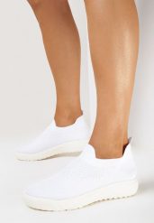Białe Buty Sportowe na Grubej Podeszwie ze Skarpetkową Cholewką Tarnilla. Białe obuwie sportowe casual damskie Born2be. Za 44.99 zł.