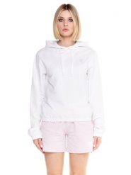 Elegancka krótka bluza bokserska z kapturem. Białe bluzy damskie LEONE 1947 APPAREL, xl, bez wzorów, z bawełny, z kapturem. Za 126.26 zł.