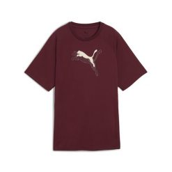 Damska koszulka Evostripe o luźnym kroju z grafiką PUMA Ruby Shimmer Red. Czerwone bluzki damskie Puma, bez wzorów, sportowe, bez kołnierzyka, bez ramiączek. Za 139.00 zł.