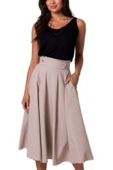 Rozkloszowana spódnica z wysokim stanem i kieszeniami beżowa. Brązowe spódnice damskie Sukienki.shop, xl, bez wzorów, eleganckie, midi. Za 319.00 zł.