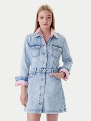 Tommy Jeans Sukienka jeansowa DW0DW22004 Niebieski Regular Fit. Niebieskie sukienki damskie Tommy Jeans, bez wzorów, z bawełny, bez ramiączek. Za 569.99 zł.