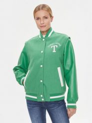 Tommy Jeans Kurtka bomber Letterman DW0DW15958 Zielony Regular Fit. Zielone kurtki damskie Tommy Jeans, l, bez wzorów, z jeansu, bez kaptura. Za 769.99 zł.