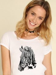 WOOOP Koszulka "Zebra" w kolorze białym rozmiar: XXL. Białe bluzki damskie Wooop, xxl, bez wzorów, bez kołnierzyka, bez ramiączek. Za 61.60 zł.