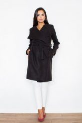 Czarny Elegancki Płaszcz Oversize Przewiązany Paskiem. Czarne płaszcze damskie Figl, l, bez wzorów, z materiału, bez kaptura. Za 389.00 zł.