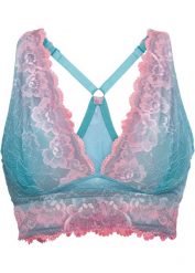 Biustonosz bustier z delikatną koronką w cieniowanych kolorach. Niebieskie biustonosze bonprix, bez wzorów, z koronki. Za 72.99 zł.