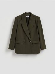 Dwurzędowa marynarka - ciemnozielony. Zielone marynarki i żakiety damskie Reserved, l, bez wzorów, z tkaniny. Za 249.99 zł.