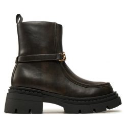 Botki TWINSET. Brązowe botki damskie Twinset, bez obcasa, na płaskiej podeszwie, bez zapięcia. Za 989.99 zł.