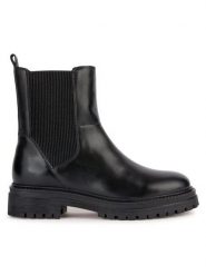 Geox Botki D Iridea D36HRG 043NH C9999 Czarny. Czarne botki damskie Geox, ze skóry, bez obcasa, na płaskiej podeszwie, bez zapięcia. Za 499.99 zł.