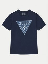 Guess T-Shirt L5RI14 K8HM4 Granatowy Regular Fit. Niebieskie t-shirty i koszulki chłopięce Guess, z aplikacjami, z bawełny, bez kołnierzyka, bez ramiączek. Za 69.99 zł.