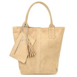 Shopperka skórzana VERA PELLE beżowa T49. Brązowe shopper bag bez wzorów, ze skóry, bez dodatków. Za 208.99 zł.