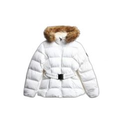 Damska kurtka puchowa Superdry. Białe kurtki damskie Superdry, na zimę, xs, z aplikacjami, z puchu, bez kaptura. Za 635.80 zł.