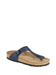 Birkenstock Skórzane japonki "Gizeh" w kolorze granatowym rozmiar: 39. Niebieskie klapki damskie Birkenstock, bez wzorów, z otwartym noskiem, bez obcasa, bez zapięcia. Za 316.24 zł.