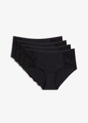 Figi panty maxi z miękkiego modalu (4 szt.). Czarne figi bonprix, bez wzorów, z koronki. Za 39.96 zł.