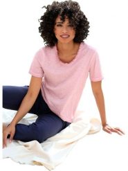 Heine Koszulka w kolorze jasnoróżowym rozmiar: 40. Różowe bluzki damskie Heine, bez wzorów, z bawełny, bez kołnierzyka, bez ramiączek. Za 78.99 zł.