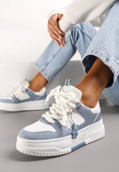Biało-Niebieskie Sneakersy na Platformie z Zawieszką Misiem Arialbe. Białe obuwie sportowe damskie Renee, na lato, bez zapięcia, trekkingowe. Za 89.99 zł.