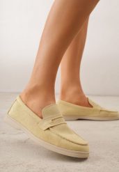 Żółte Klasyczne Mokasyny VICES z Imitacji Zamszu ze Skórzaną Wkładką Haliris. Żółte mokasyny damskie Born2be, z jeansu, bez obcasa. Za 89.99 zł.