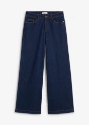 Jeansy wide leg, średni stan, pełna długość. Niebieskie jeansy damskie bonprix. Za 124.99 zł.