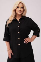 Koszula Lena w czarnym kolorze - Elegancja w stylu eco PLUS SIZE OVERSIZE XXL. Czarne koszule damskie Moda Size Plus Iwanek, l, bez wzorów, ze lnu, klasyczne, bez kołnierzyka, plus size, bez ramiączek. W wyprzedaży za 189.90 zł.