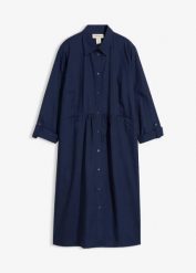 Sukienka szmizjerka z czystej bawełny. Niebieskie sukienki damskie bonprix, bez wzorów, z bawełny, bez ramiączek. Za 129.99 zł.