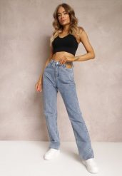 Niebieskie Jeansy Lanteyea. Niebieskie jeansy damskie Renee, z aplikacjami, z jeansu. Za 109.99 zł.