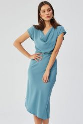 Elegancka asymetryczna sukienka z dekoltem woda niebieska. Niebieskie sukienki damskie Stylove, bez wzorów, eleganckie, bez ramiączek. Za 339.00 zł.