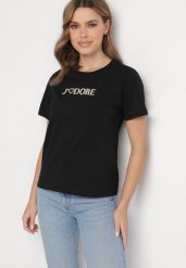 Czarny Bawełniany T-shirt Ozdobiony Napisem Nalaviraen. Czarne t-shirty damskie Born2be, l, bez wzorów, z bawełny, bez kołnierzyka. Za 34.99 zł.