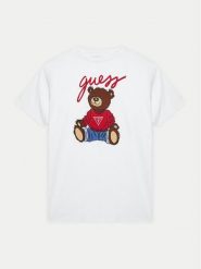 Guess T-Shirt H4BJ06 I3Z14 Biały Regular Fit. Białe koszulki i t-shirty dziewczęce Guess, z aplikacjami, z bawełny, bez kołnierzyka, bez ramiączek. Za 79.99 zł.