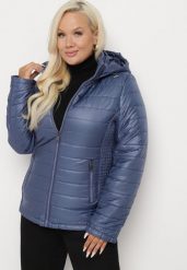 Granatowa Pikowana Kurtka z Opinanym Kapturem i Wstawkami z Gumek Terilinde. Niebieskie kurtki damskie Born2be, xl, bez wzorów. Za 119.99 zł.