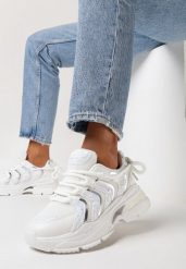 Białe Sneakersy na Platformie z Brokatowymi Wstawkami Flenai. Białe obuwie sportowe damskie Born2be, bez zapięcia. Za 119.99 zł.