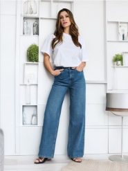 Jeansy wide leg - granatowy. Niebieskie jeansy damskie Sinsay, z podwyższonym stanem. W wyprzedaży za 33.99 zł.