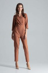 Kombinezon z Kopertowym Dekoltem - Brązowy. Brązowe kombinezony damskie Figl, s, bez wzorów, z materiału, eleganckie, bez kołnierzyka, bez ramiączek. Za 309.00 zł.