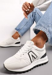 Białe Sneakersy przed Kostkę z Protektorem Sabines. Białe obuwie sportowe damskie Renee, przed kostkę, bez zapięcia. Za 89.99 zł.