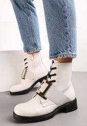 Jasnobeżowe Botki Workery Sibeka. Brązowe botki damskie Renee, klasyczne, bez obcasa, na płaskiej podeszwie, bez zapięcia. Za 59.99 zł.